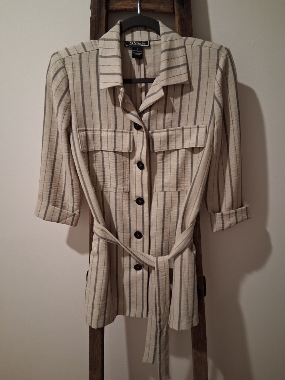 NYCC New York Clothing Co Neutral Striped Size Small Front Shacket Top